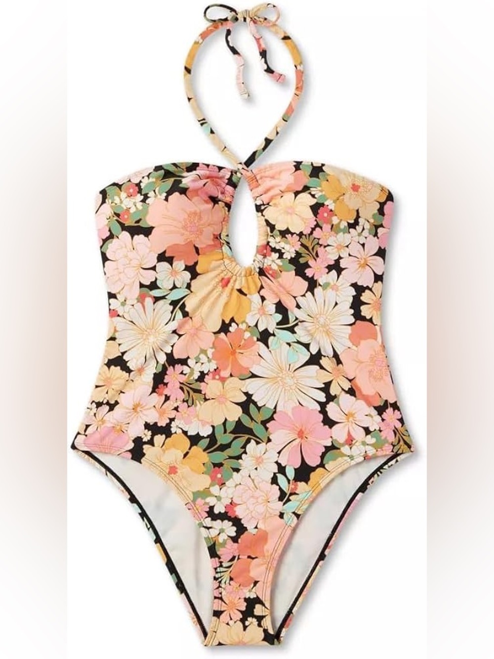 Shade & Shore Halter Keyhole Bandeau One Piece Swimsuit NEW Size Large Floral - Picture 3 of 14